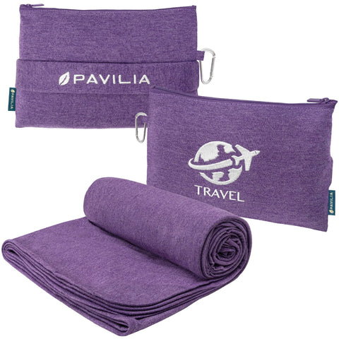 PAVILIA travel blanket unfolded 65x40 inches for warmth and comfort on journeys.