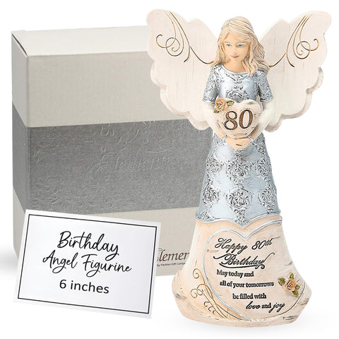 Pavilion Happy 80th Birthday angel figurine with silver-tone finish ideal for display.