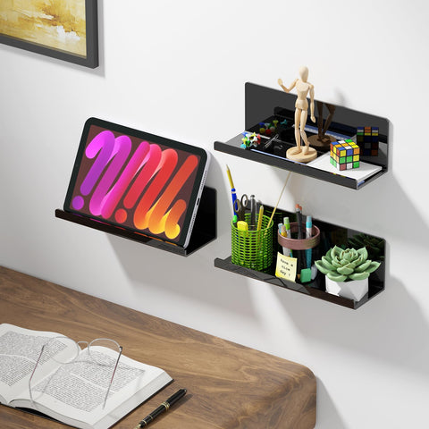 PAVSTINE black minimalist shelf blends with any room while showcasing decor.