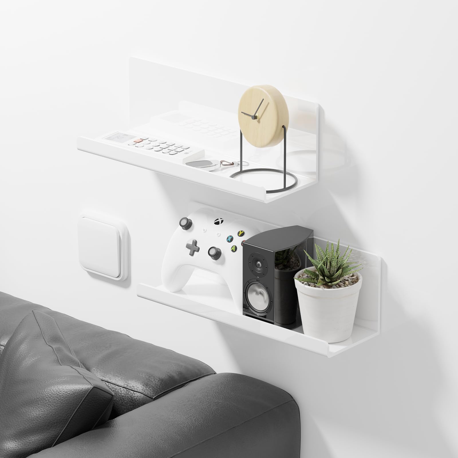 PAVSTINE white floating shelf closeup highlighting minimalist design