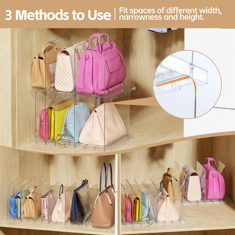 PAVSTINE upright display for clutch and bag collections in a bedroom or closet.