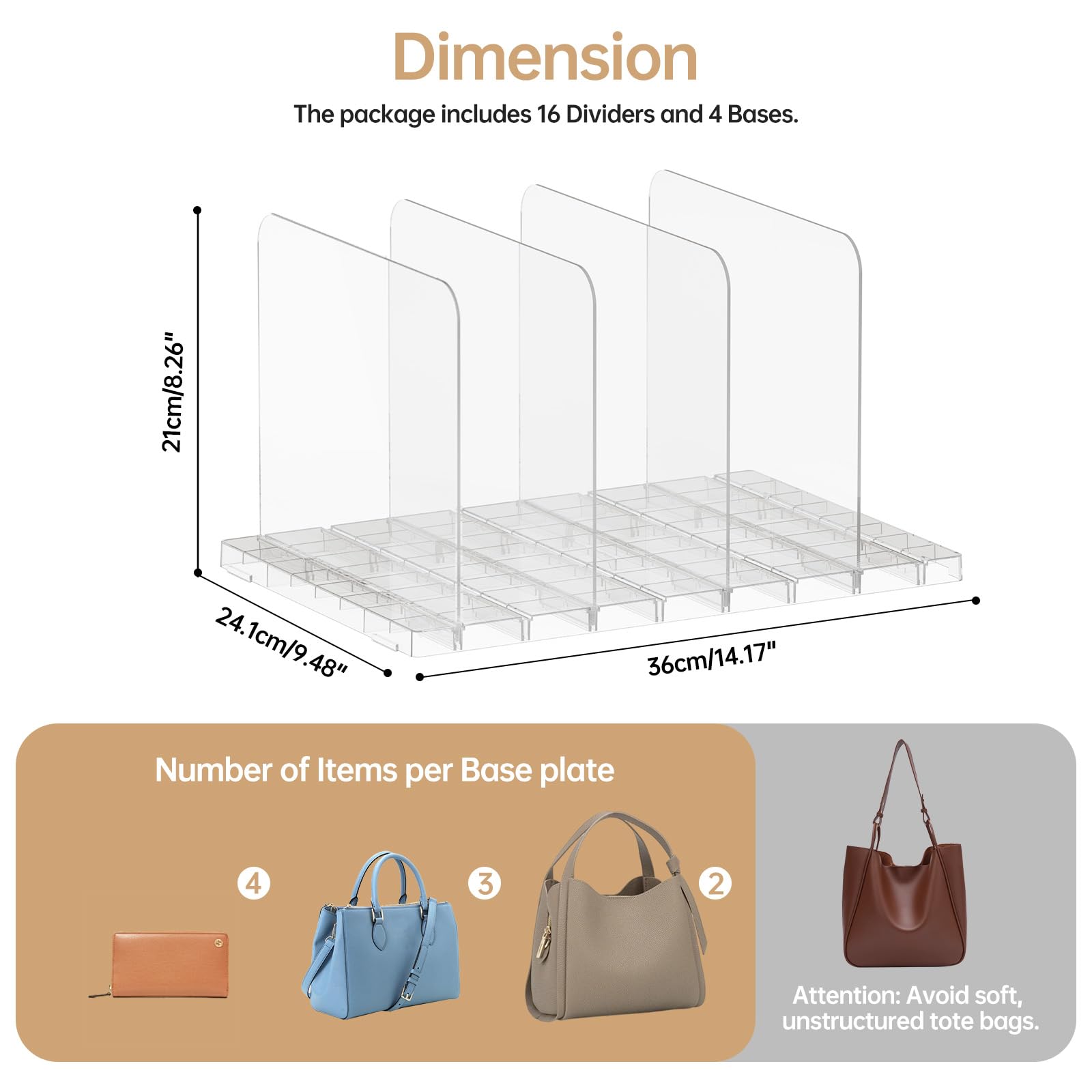 PAVSTINE stackable shelf dividers organize purses neatly on any shelf.