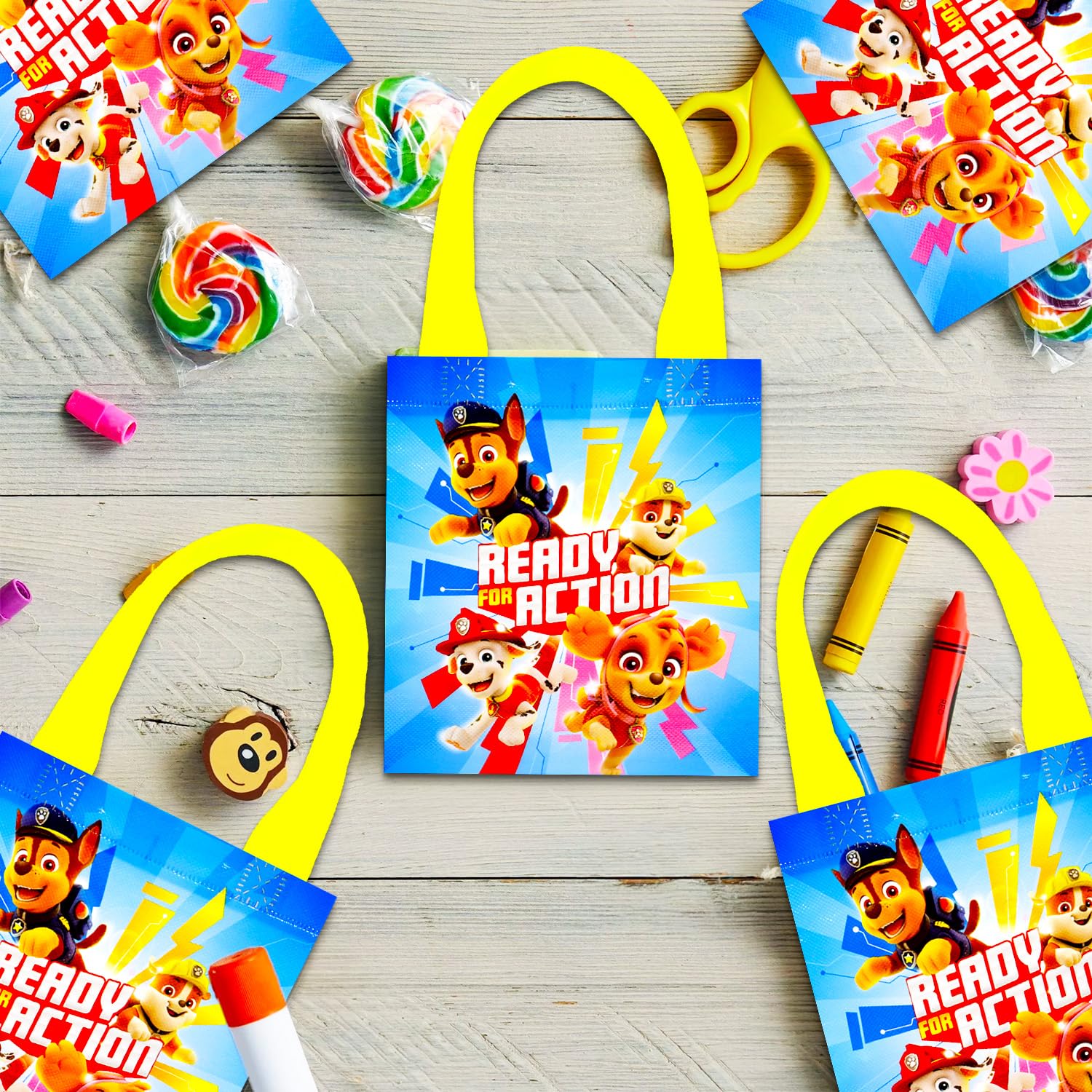 Paw Patrol totes with bright character artwork appealing to kids