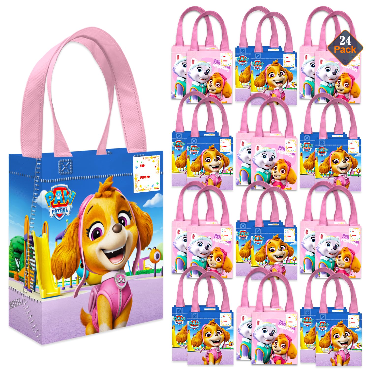Paw Patrol Skye party favor bags set of 24 reusable totes for kids' celebrations.