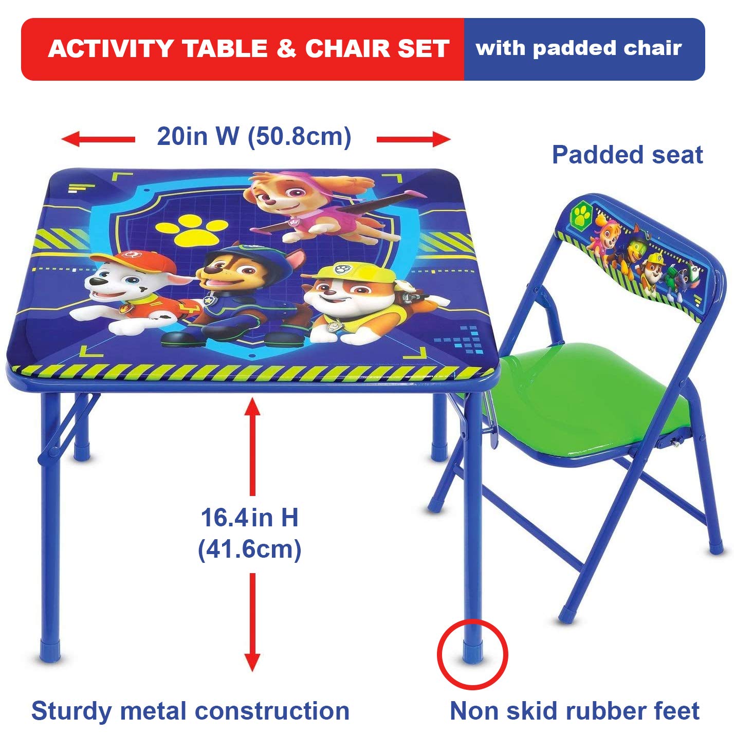 Paw Patrol chair front with vivid graphics supports comfortable seating.