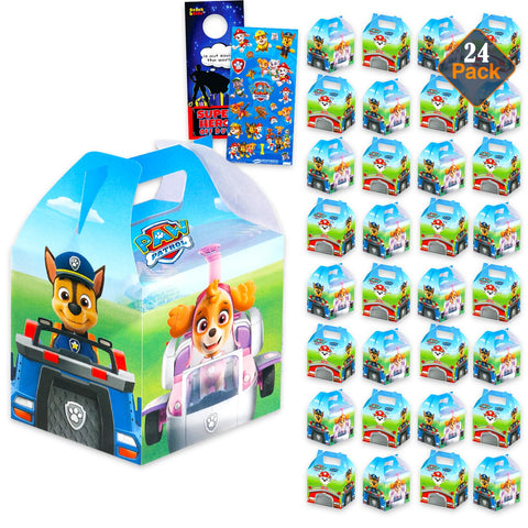 Paw Patrol treat boxes with 24 favors, ideal for birthdays and celebrations