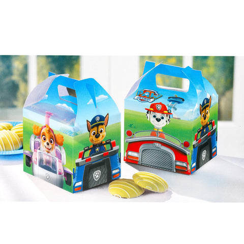 Paw Patrol artwork on each treat box for festive party decor and organization