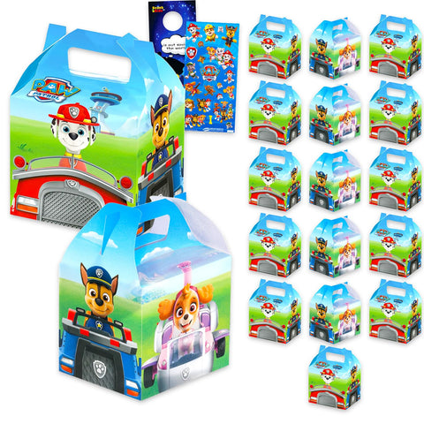 Paw Patrol treat boxes set with 16 boxes, ideal for party favors and prizes.