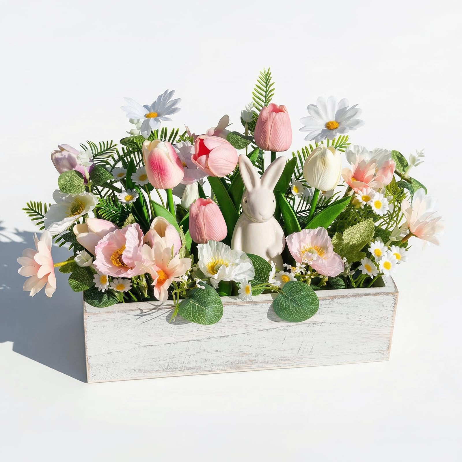 Pawliss Easter flowers rabbit figurine centerpiece for bright spring tables