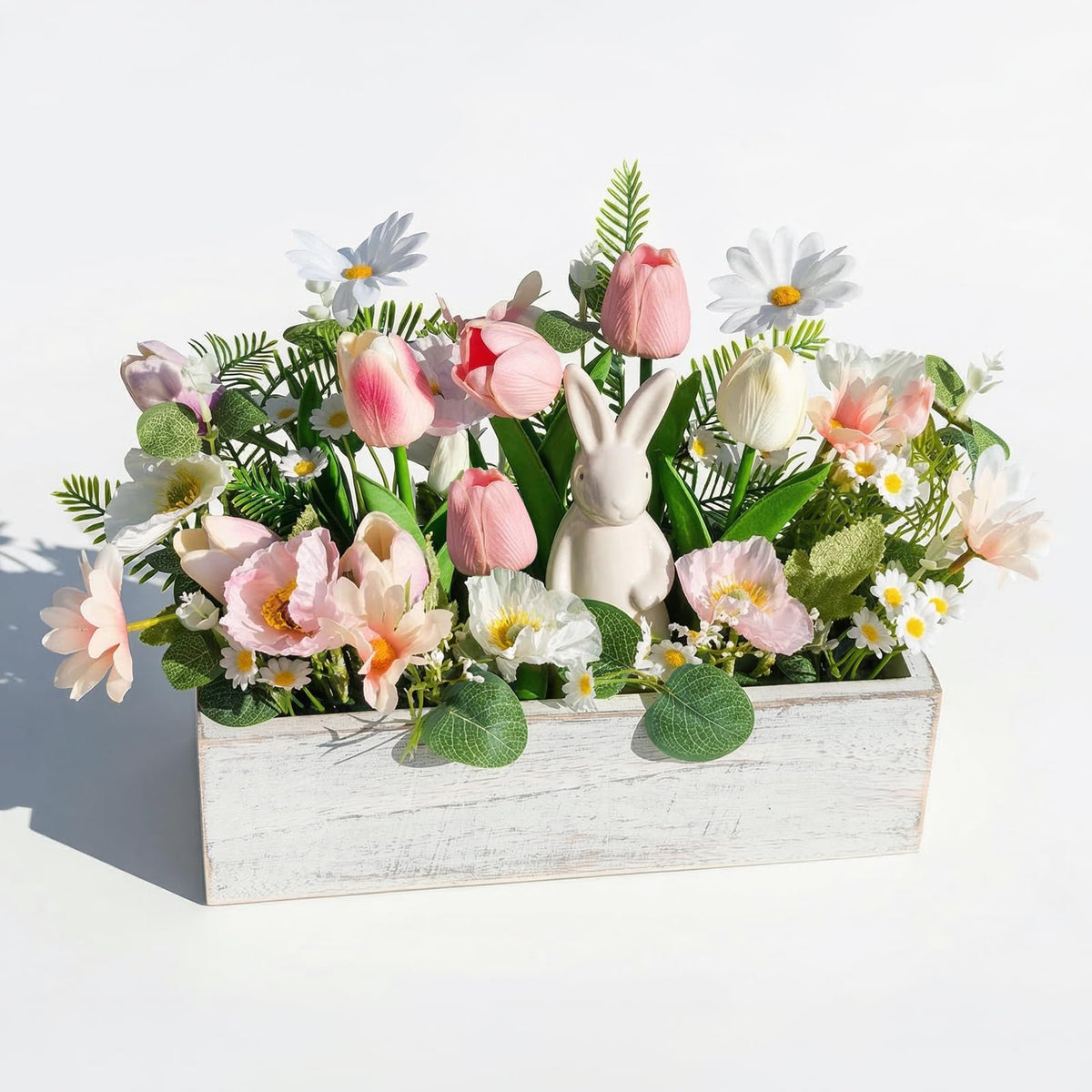 Pawliss Easter flowers rabbit figurine centerpiece for bright spring tables