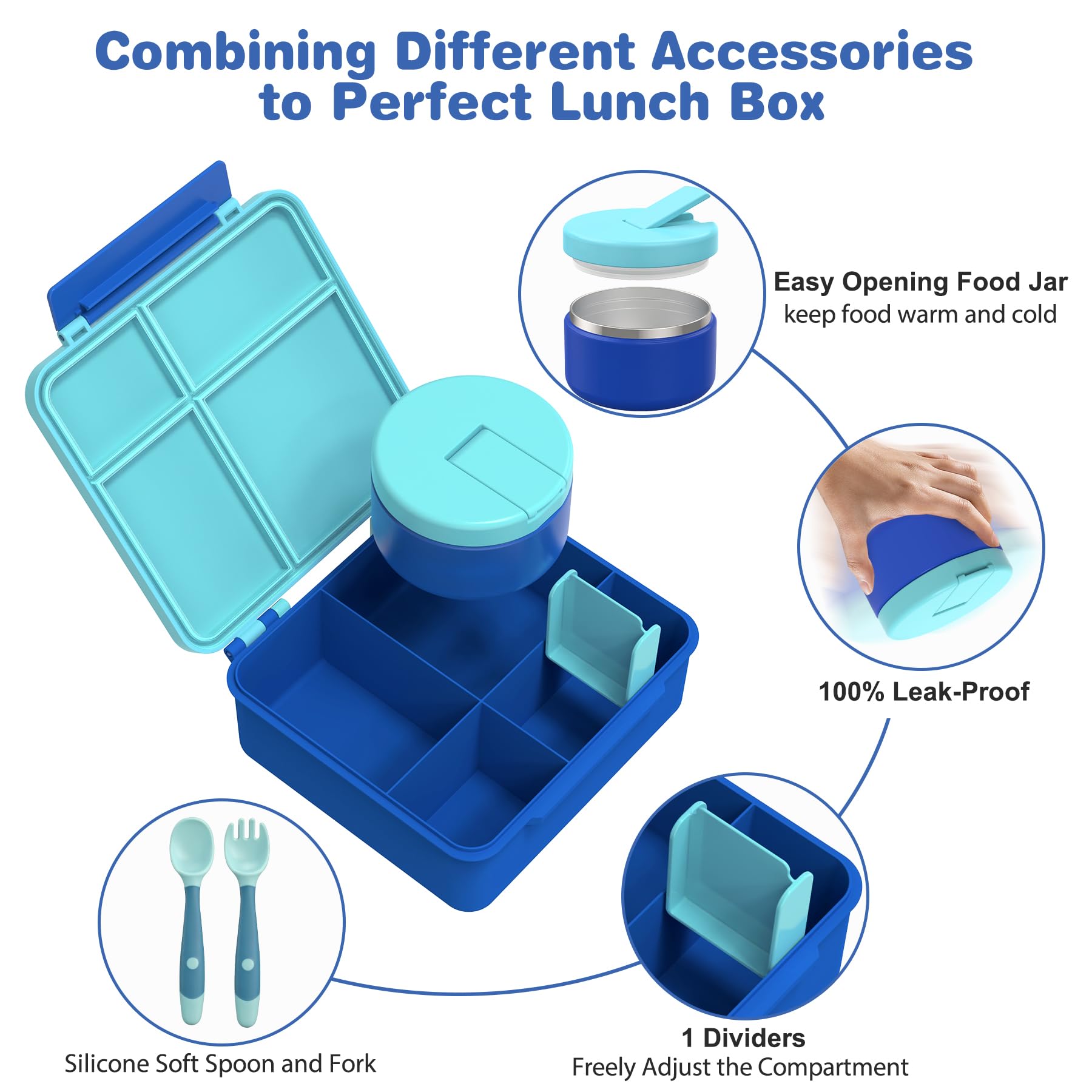 Pawtong Bento Lunch Box blue lid open highlighting easy-to-use latch.