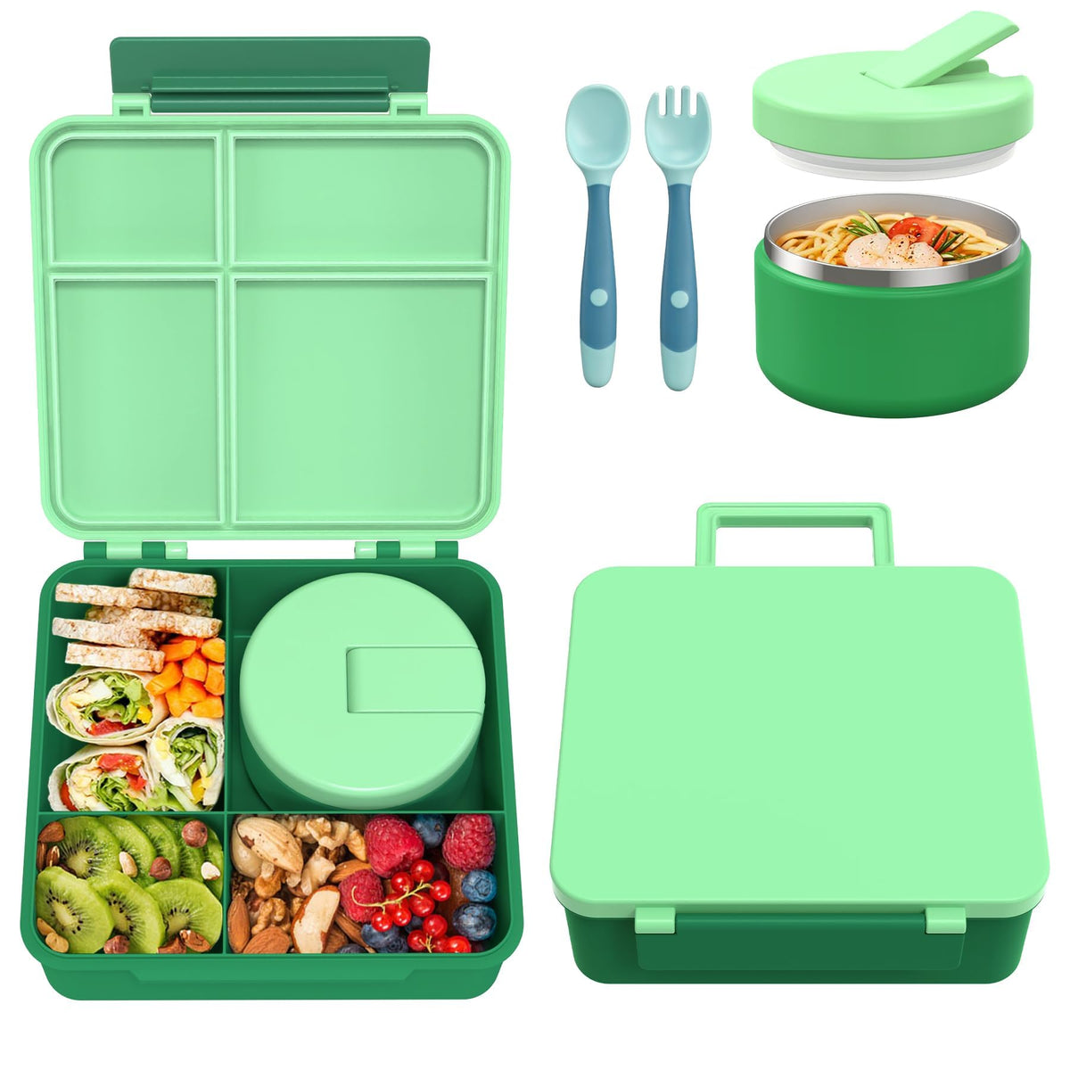 Pawtong bento lunch box with four compartments keeps meals organized for kids.
