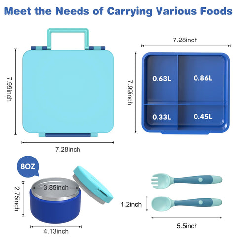 Pawtong four-compartment blue lunch box prevents cross-flavor mixing.