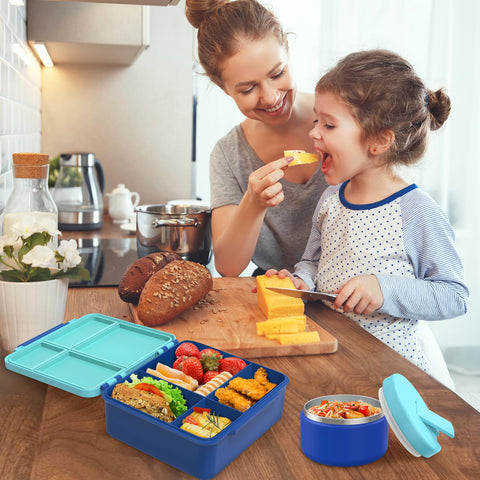 Pawtong blue lunch box secure lock buckle helps kids open easily.
