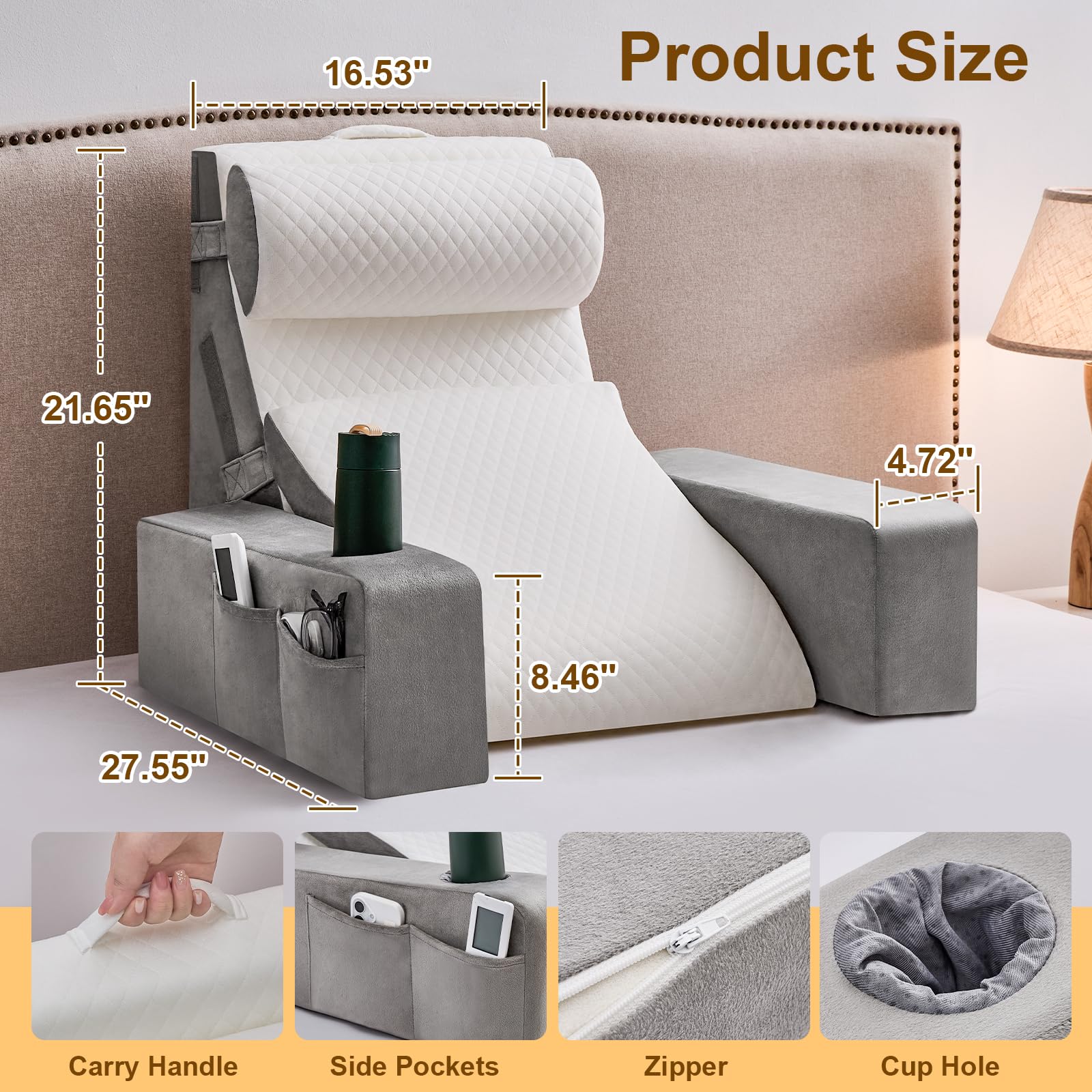 Paxato backrest pillow with arms provides ergonomic support for lounging and study in bed.