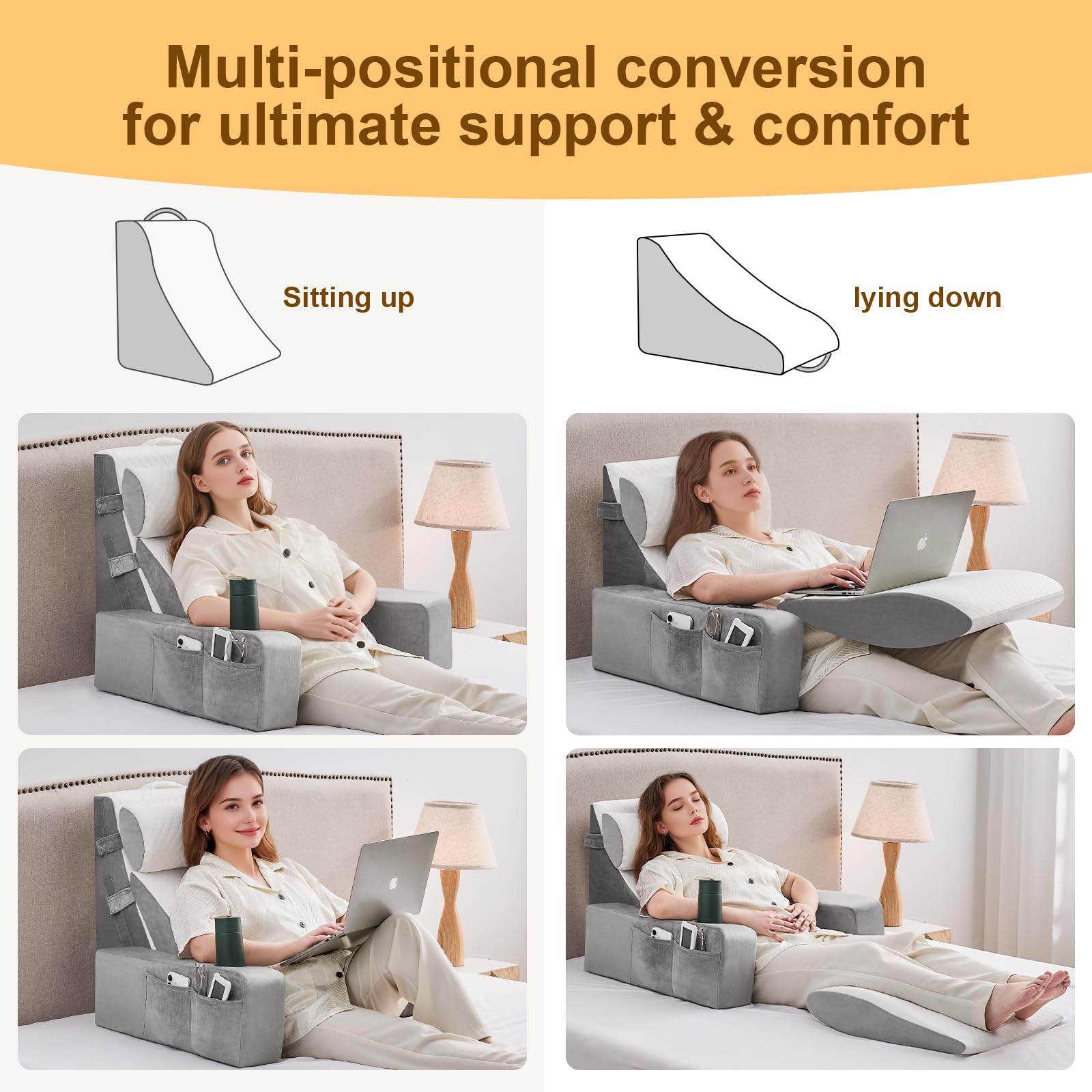 Paxato dorm-friendly bed chair pillow offers soft support for study or TV time.