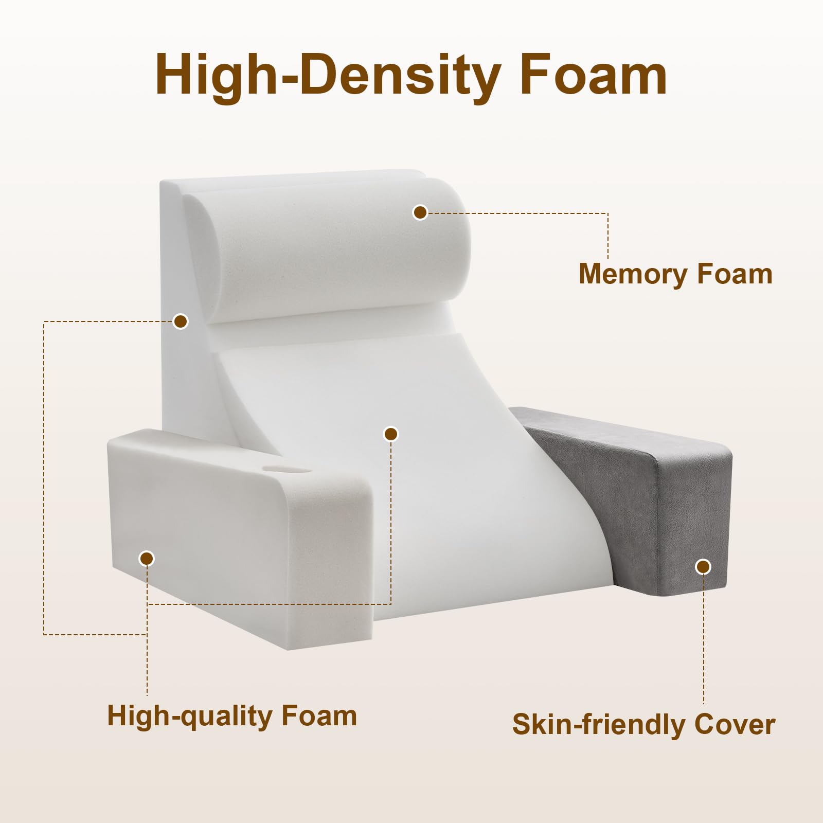 Paxato ergonomic bedrest pillow emphasizes curved arms to reduce fatigue during reading.