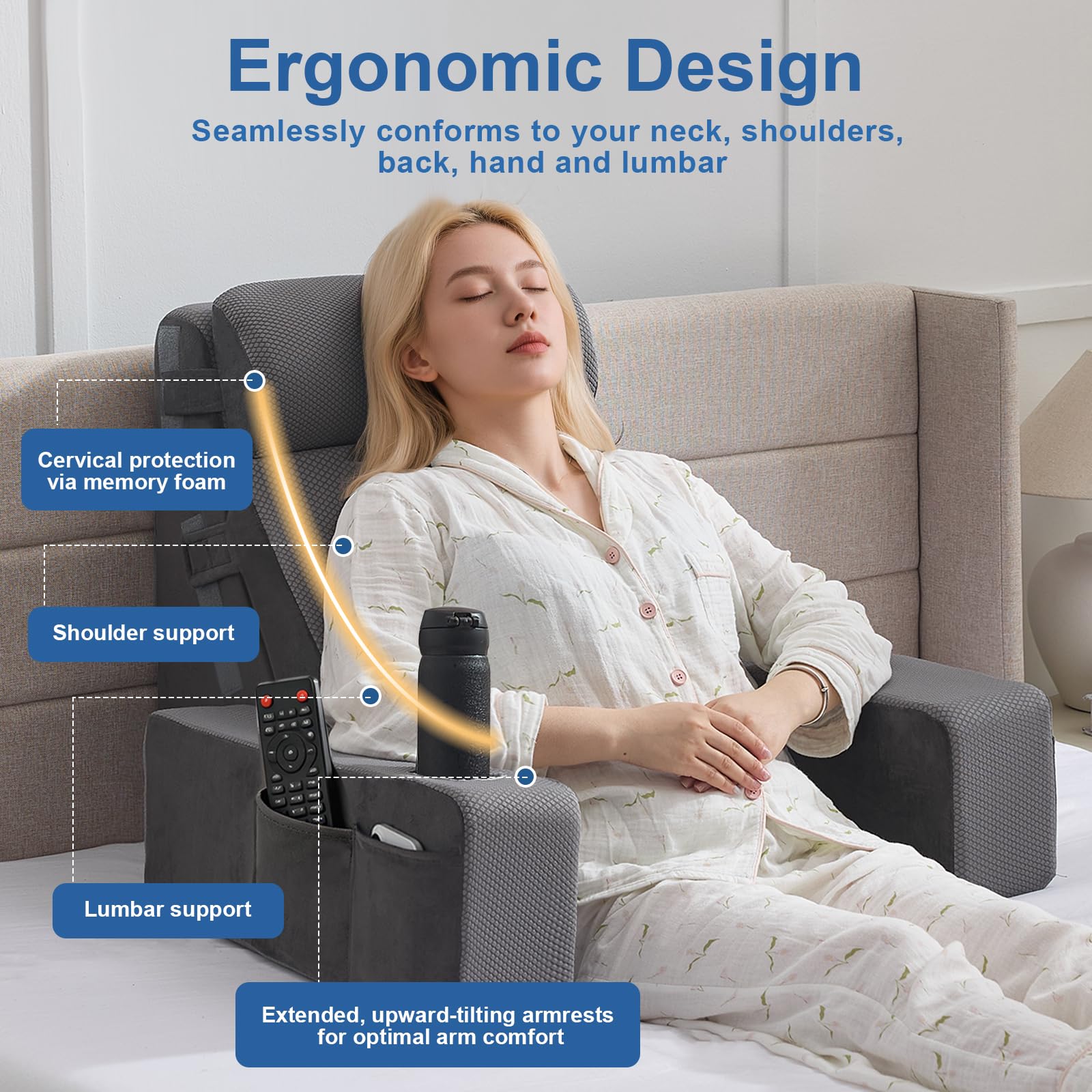 Paxato portable reading pillow with velcro attachments moves easily between spaces.