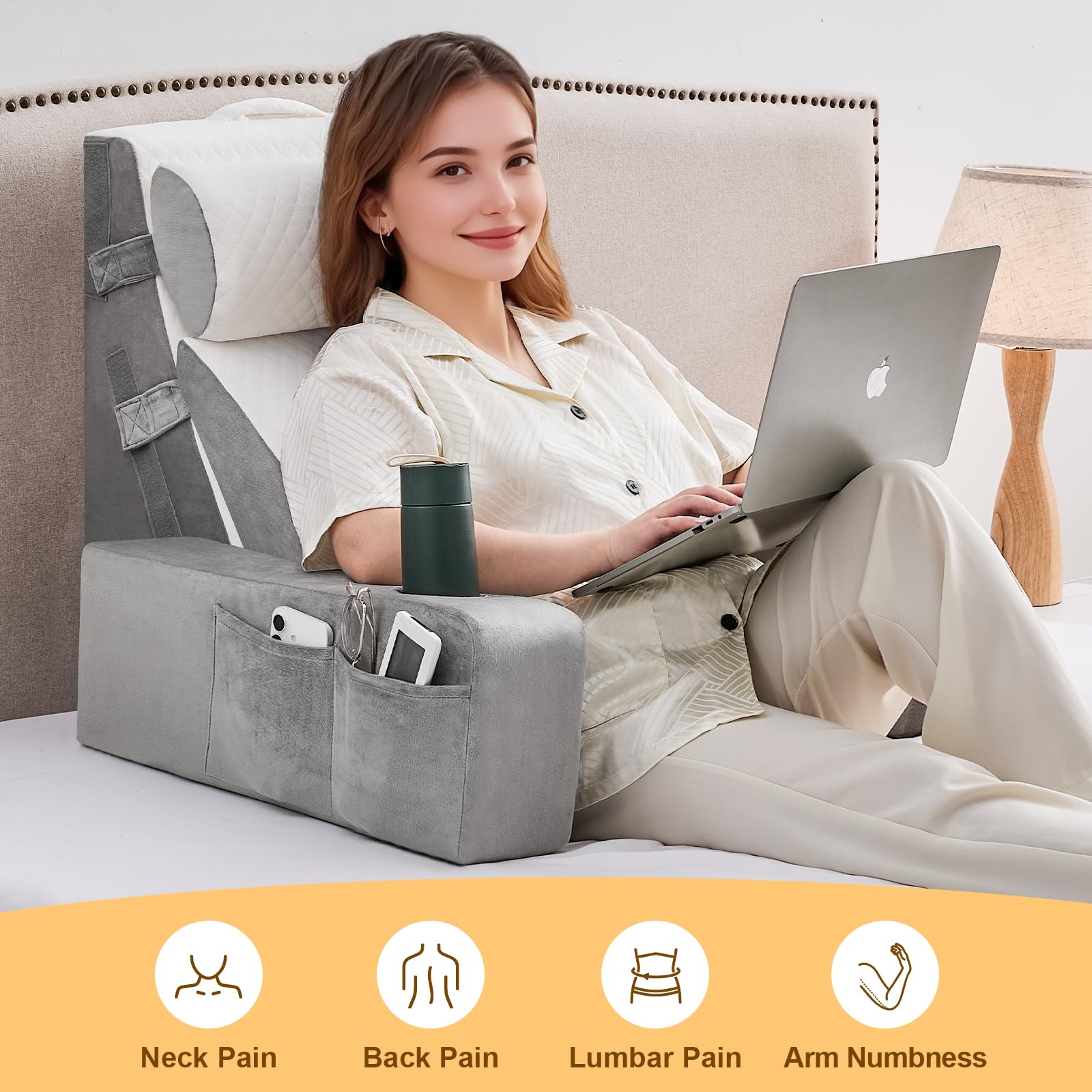Paxato soft lounge pillow for reading and lounging in bed or on couch.