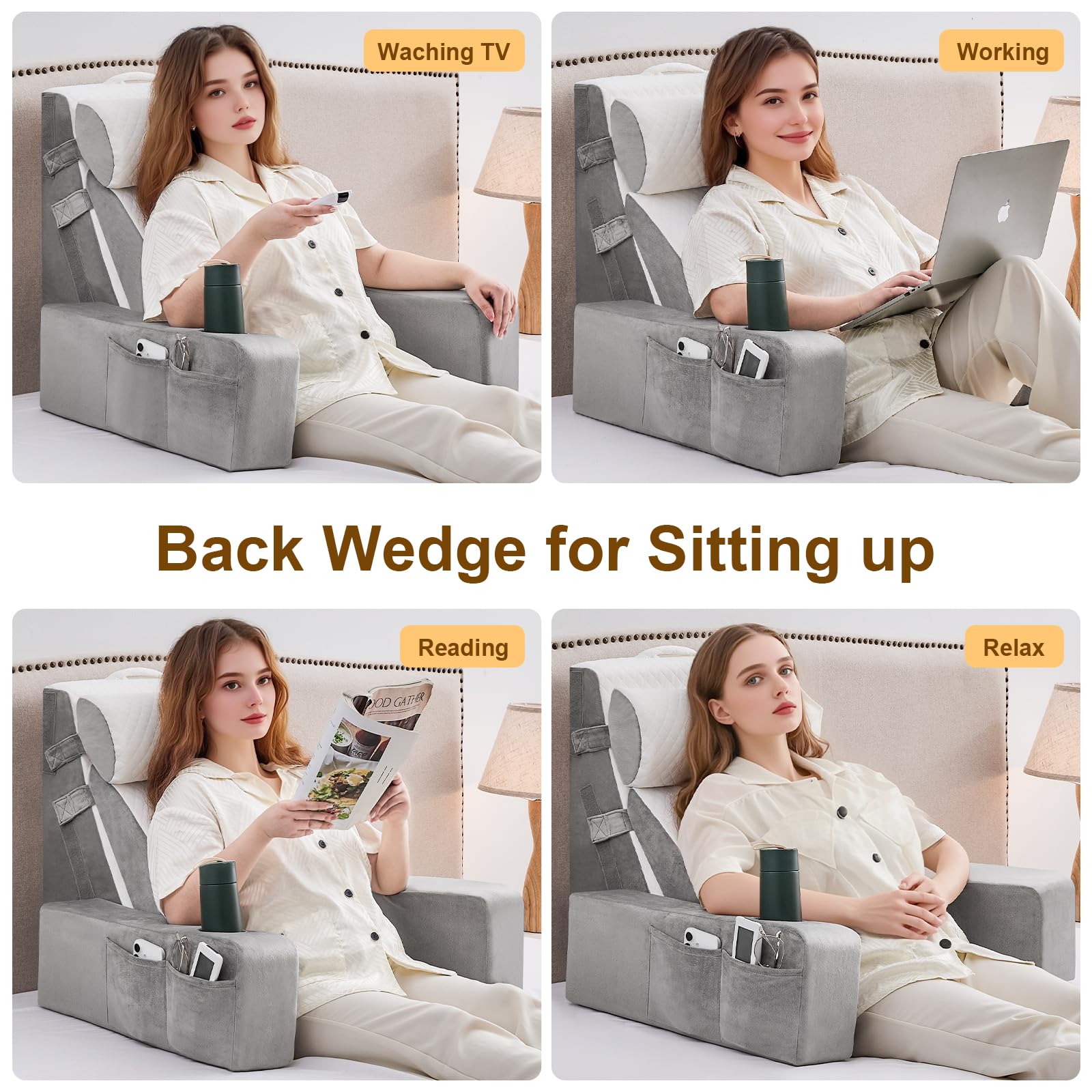 Paxato washable-cover bedrest pillow for easy cleaning and daily refresh.