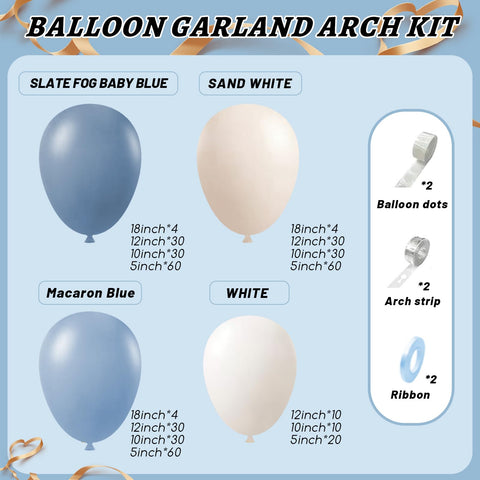 PAXILE dusty blue and white balloons 12-inch garland backdrop.