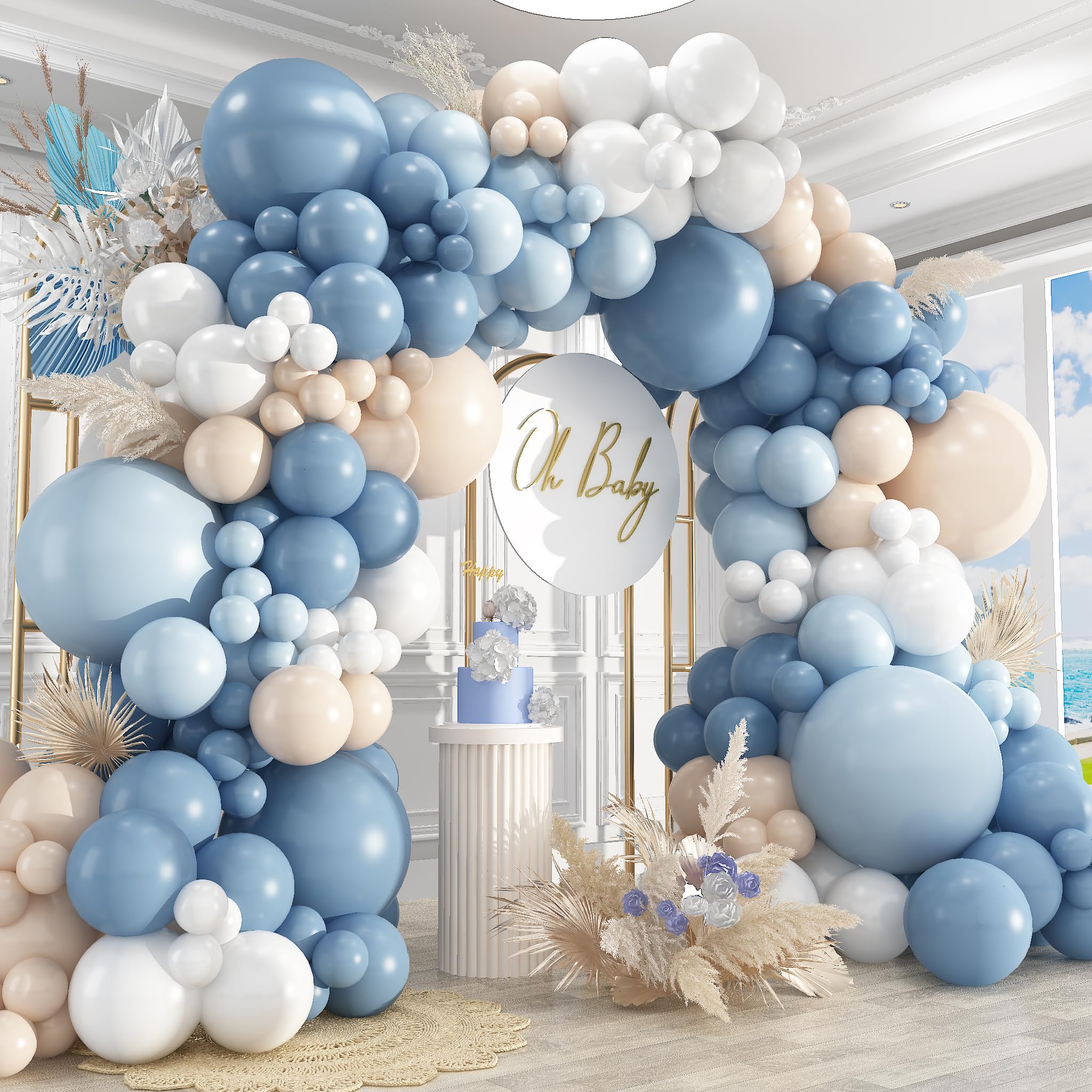 PAXILE dusty blue and white balloon arch kit 18-inch backdrop.
