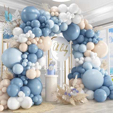 PAXILE dusty blue and white balloon arch kit 18-inch backdrop.