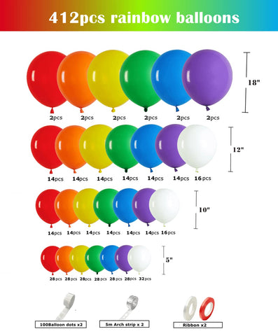 PAXILE rainbow balloons 12in set brighten garlands and centerpieces
