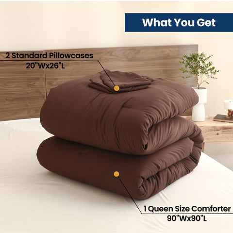 Paxrac Earthy Brown Comforter Queen care instructions for cold wash and low heat drying.