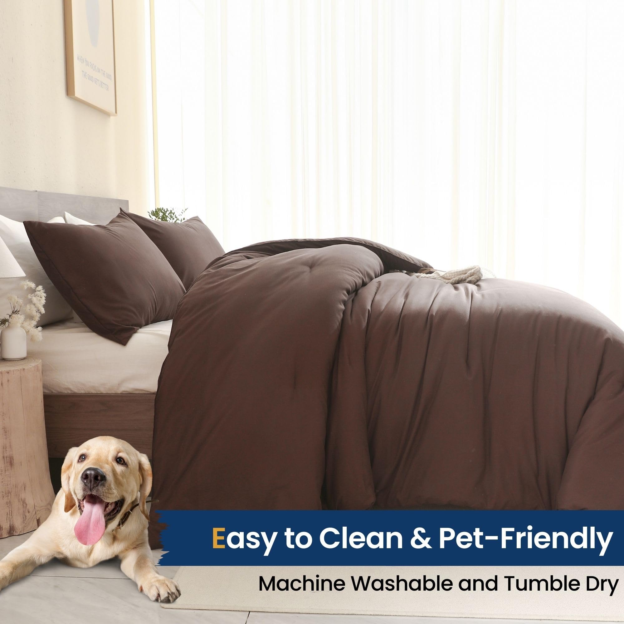 Paxrac care label on brown comforter for easy washing