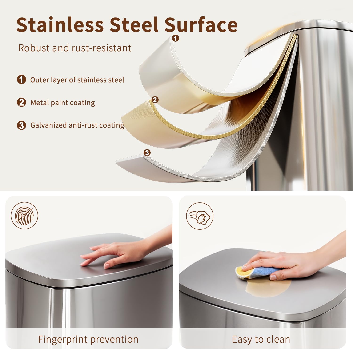 PayLessHere 13-gallon stainless steel bin viewed from above lid open