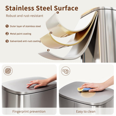 PayLessHere 13-gallon stainless steel bin viewed from above lid open