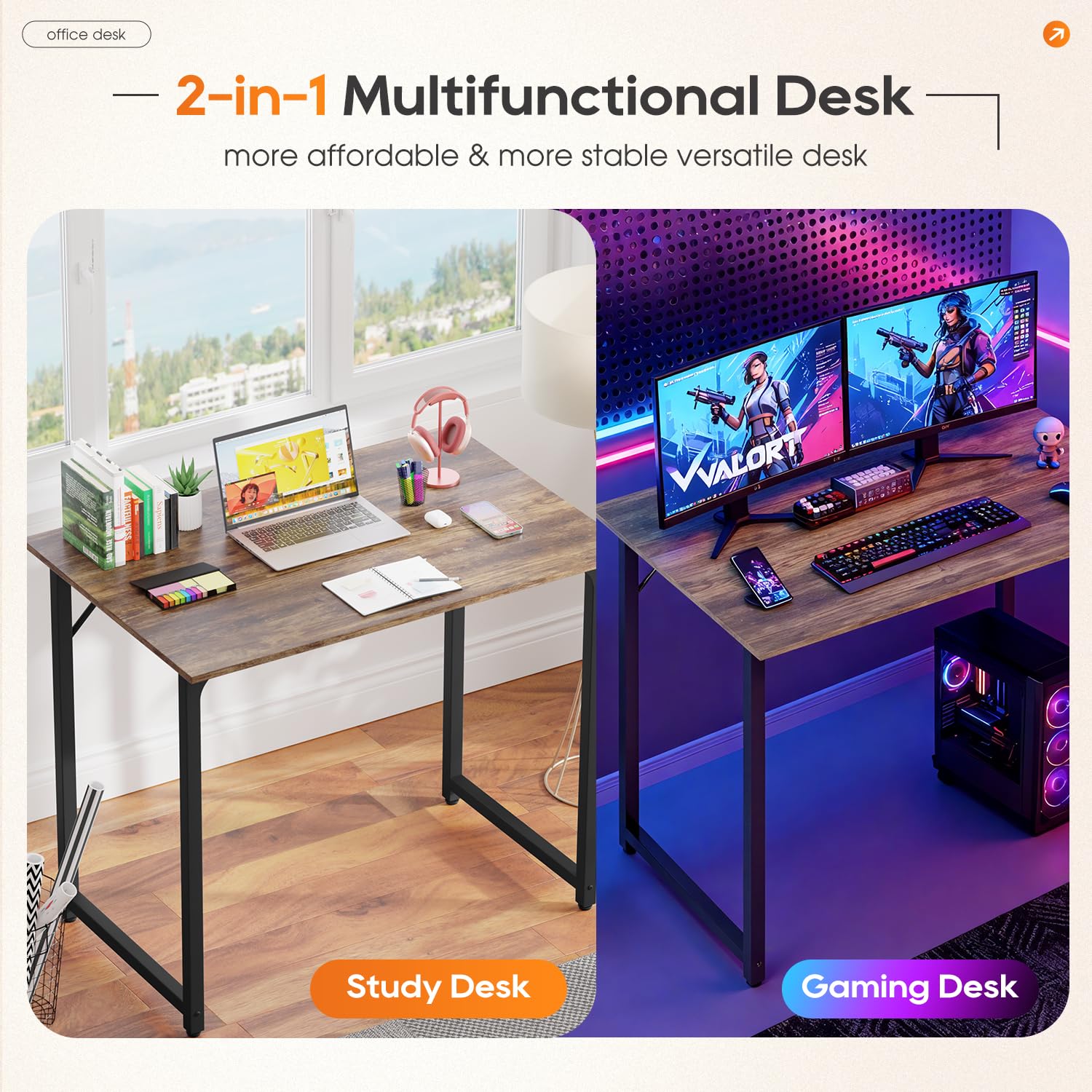 PayLessHere desk with water-resistant top eases cleaning after spills.