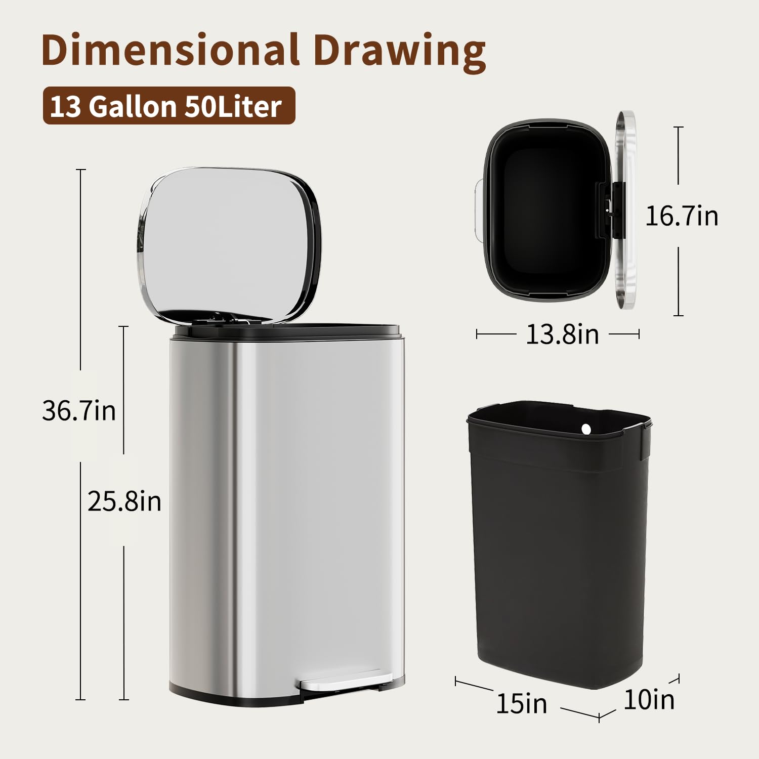 PayLessHere durable metal trash bin with scratch-resistant finish