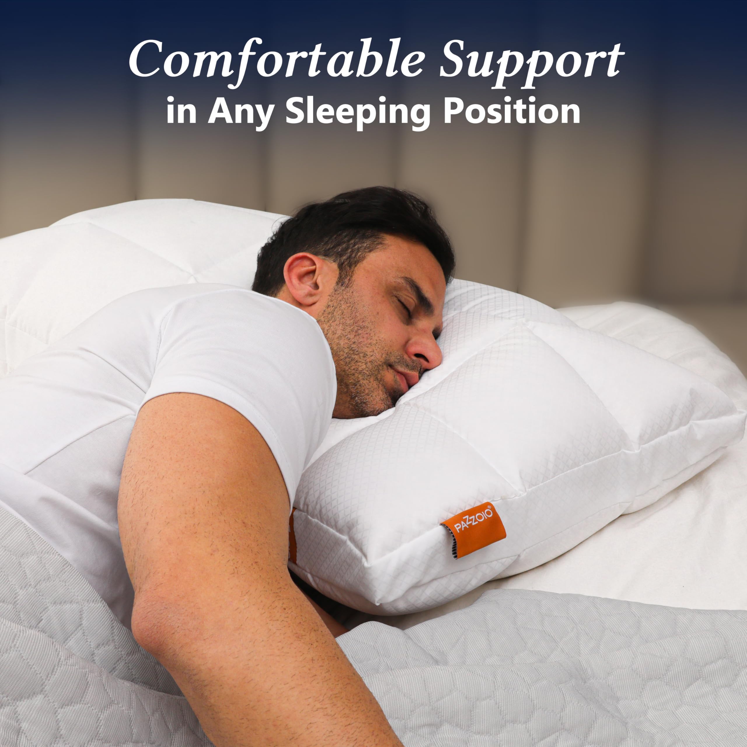 PAZZOIO neck and shoulder alignment pillow supports side sleep and back sleepers.