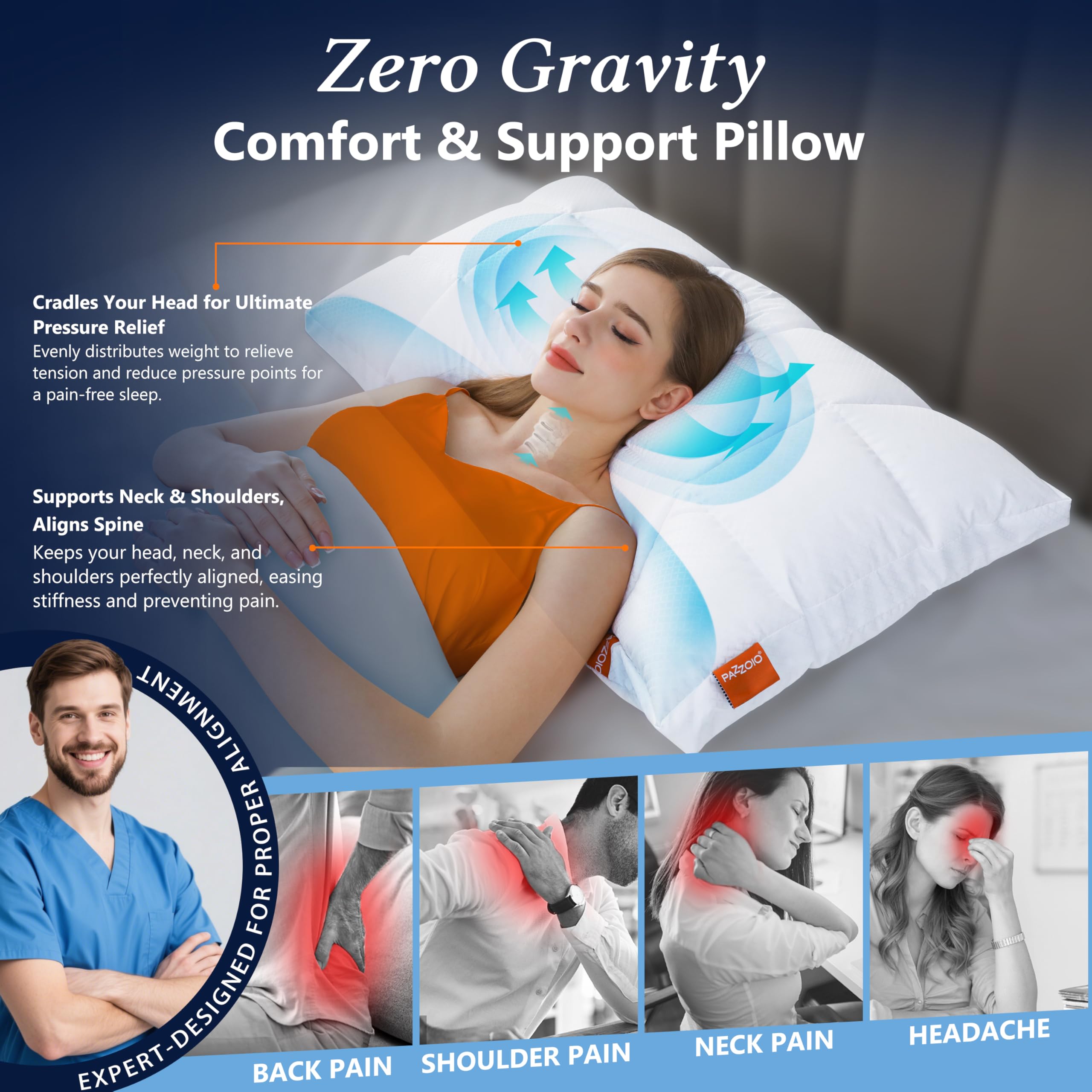PAZZOIO modular three-layer system pillow supports customizable height for different positions.