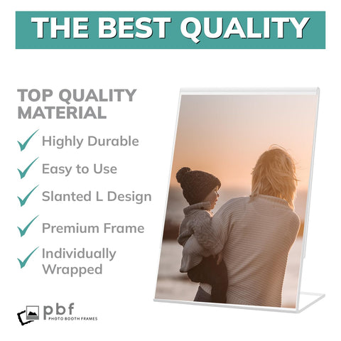 PBF 5x7 acrylic sign holder in use on table for menus or signs