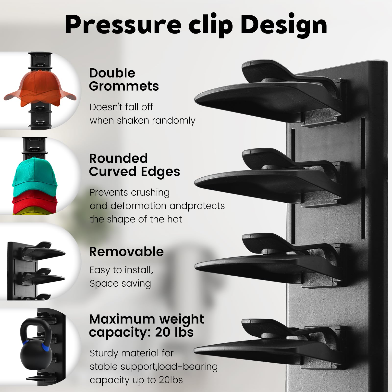 PCEEL contour-fit baseball cap rack preserves hat shape during display.