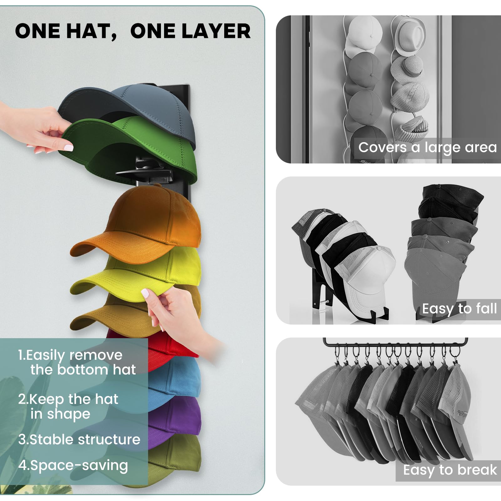 PCEEL thickened ABS material hat rack for strong, sag-free display.