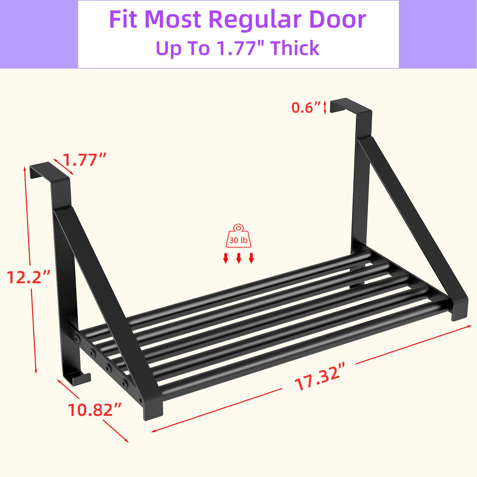 Door hanger dimensions highlight: 17.32 by 10.82 inches for door fit.