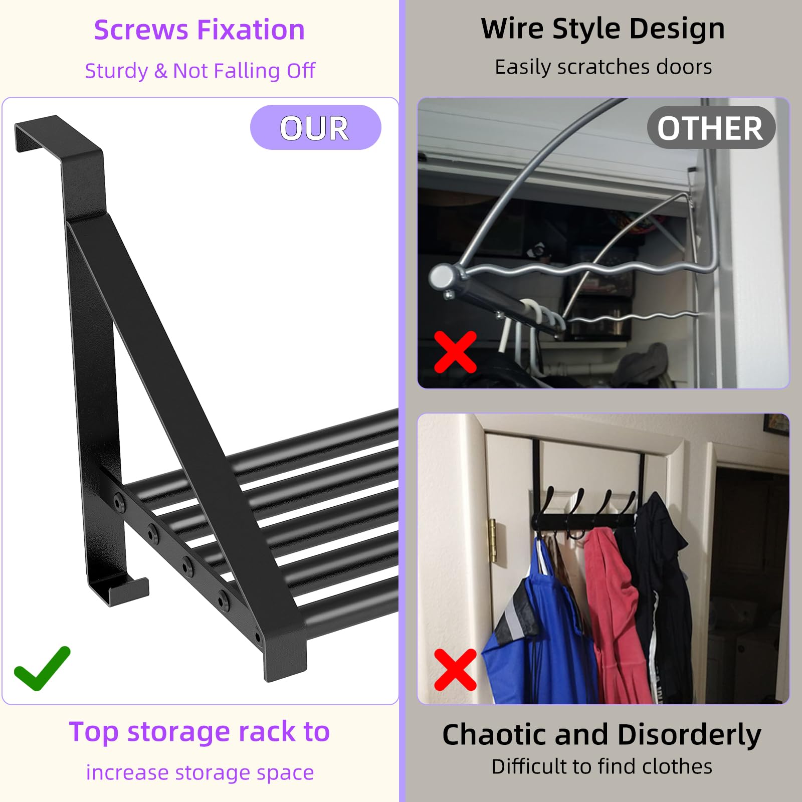 Stainless steel door rack with five rods from PDBADA for solid garment support.