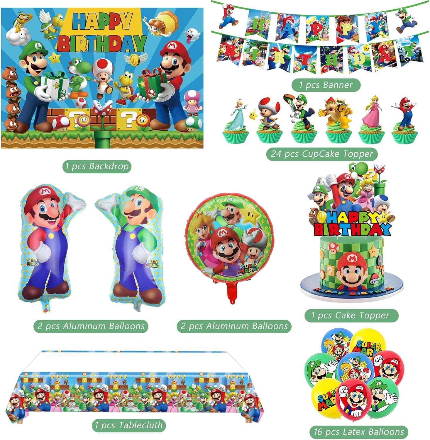 PEACHPUNK Mario aluminum balloons add a shiny festive touch.