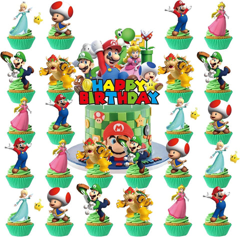 PEACHPUNK Mario cake toppers decorate cupcakes with character flair.