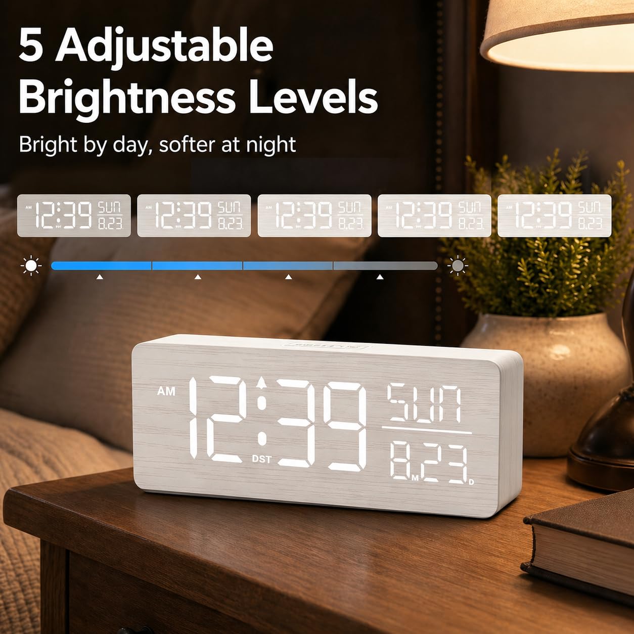 Peakeep alarm with five volume options and quick snooze for gentle wake