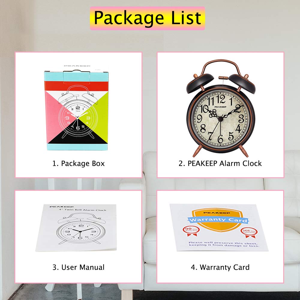 Peakeep bedside setup with clock on nightstand.