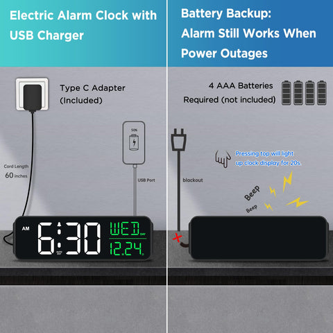Peakeep clock USB port back for charging devices during sleep