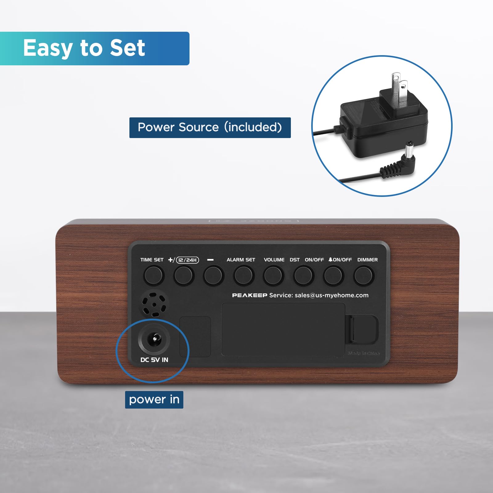 Peakeep plug-in power with time date day display for constant schedule awareness.