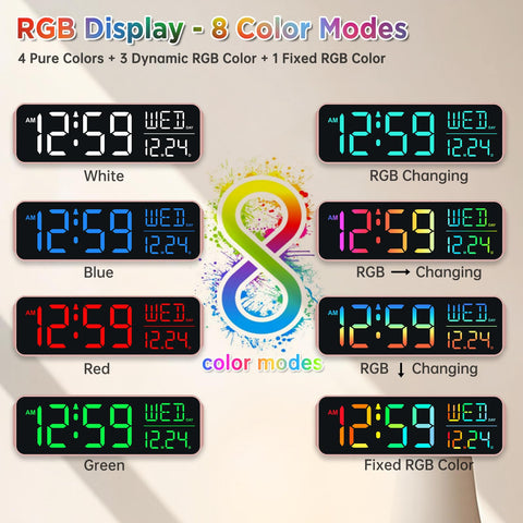 Peakeep RGB color cycle enhances room ambience with vibrant time display.