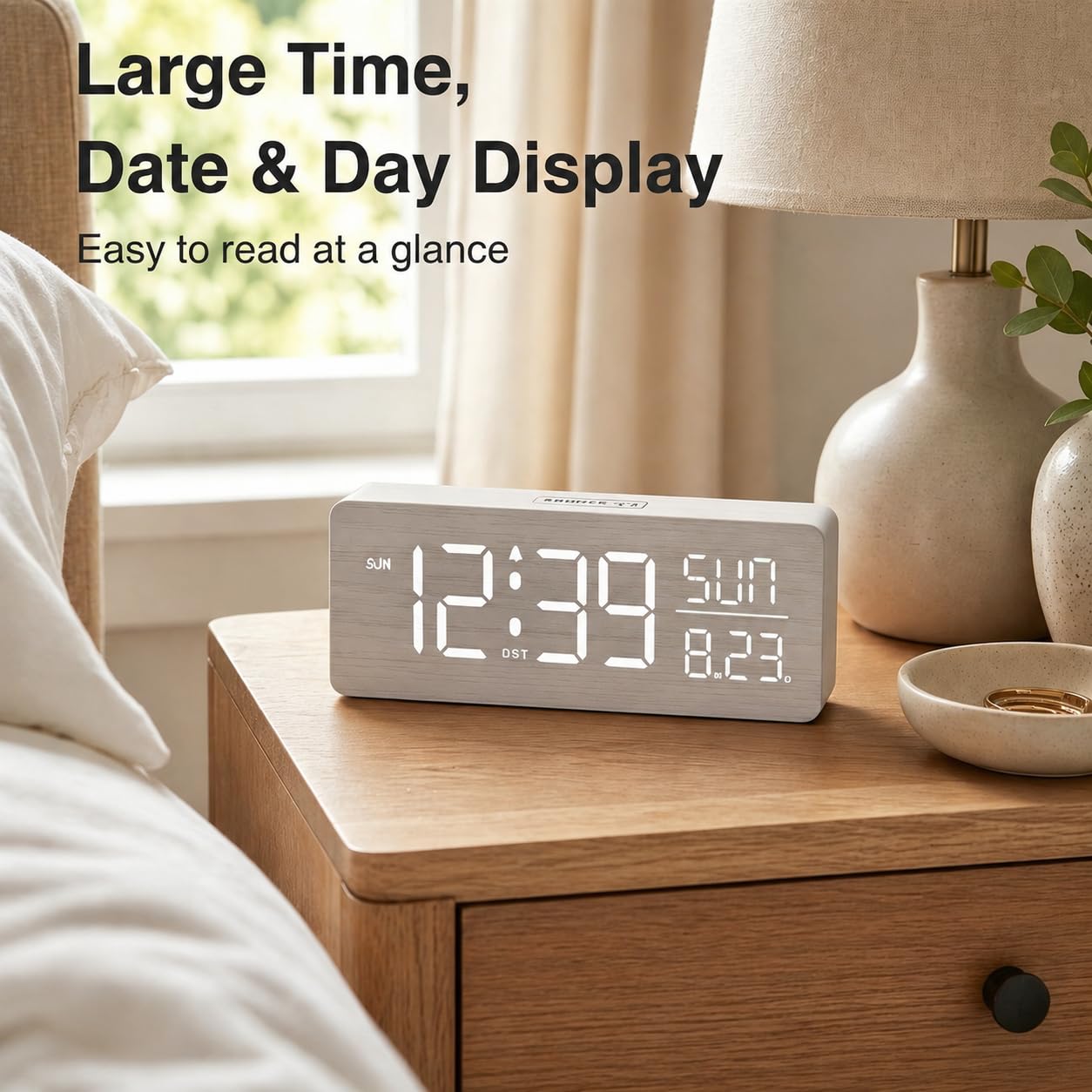 Peakeep compact wooden clock fits nightstands shelves desks anywhere
