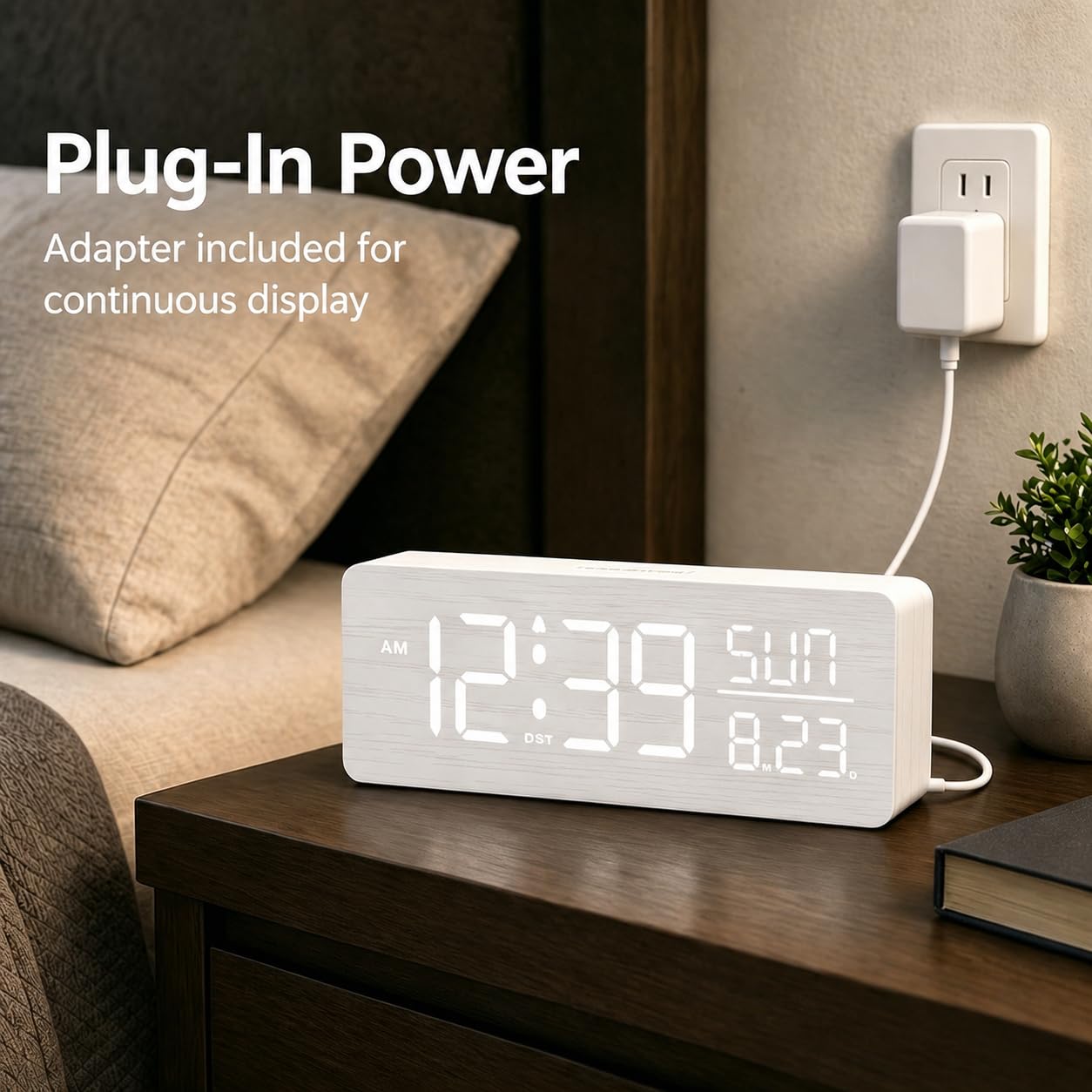 Peakeep wooden clock blends with bedroom decor and calm ambiance